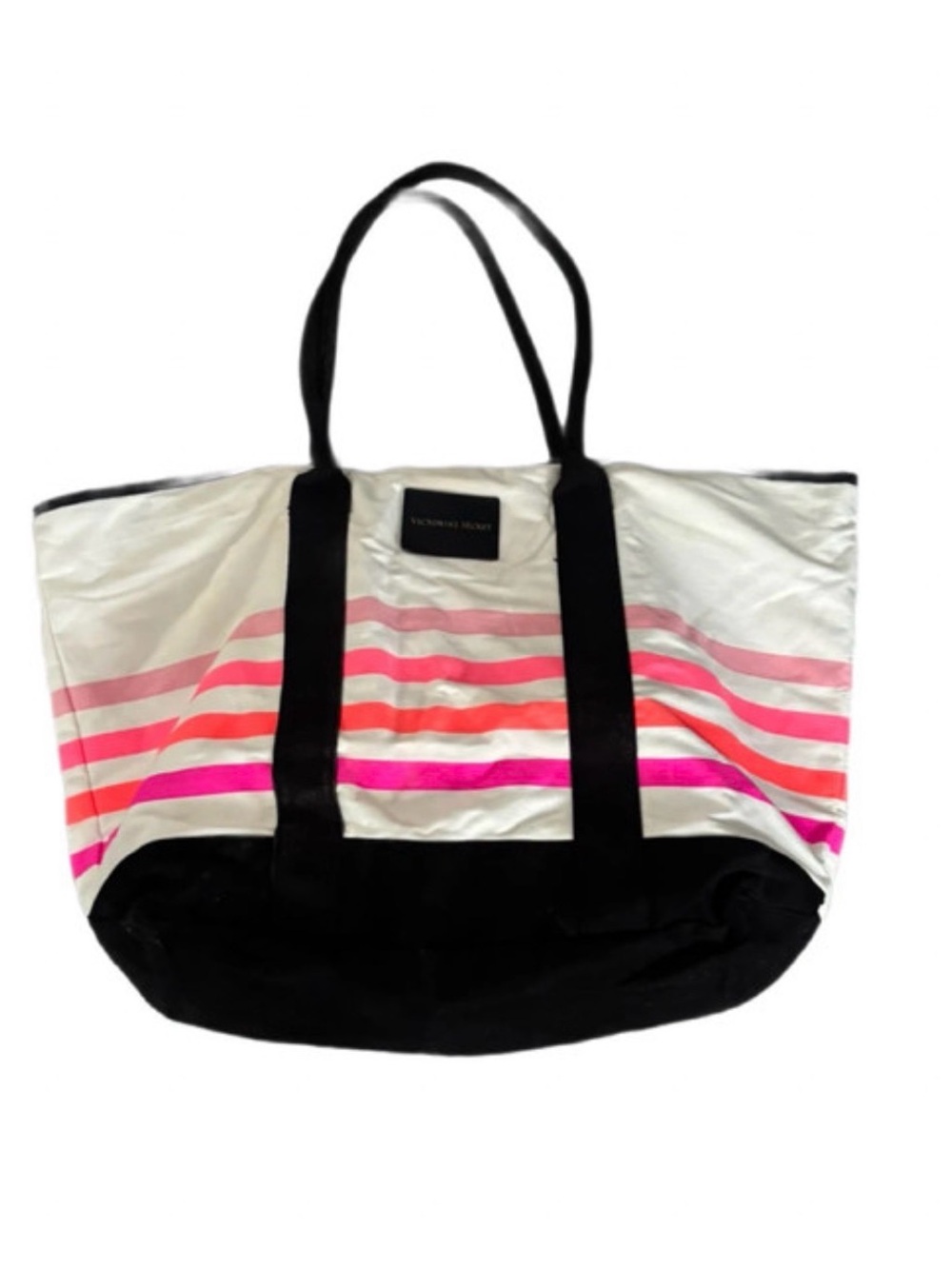Victoria's Secret Sunkissed Large Canvas Tote/Beach Bag Stripe Pink
